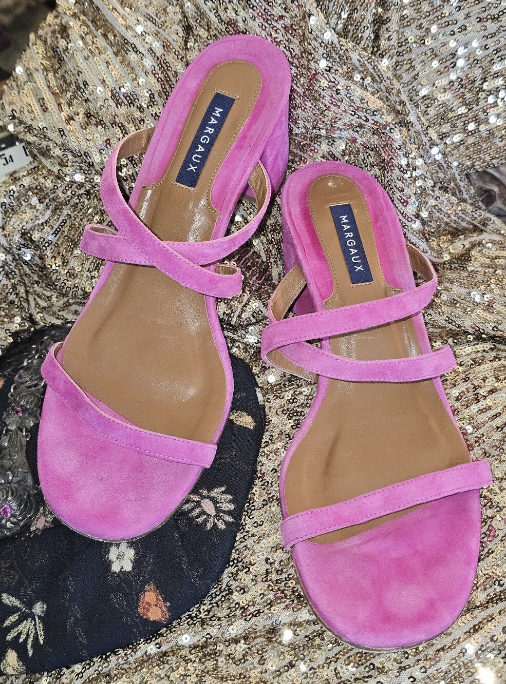 Margaux Fuchsia Suede Platform Block Heel Sandals Strappy - Picture 11 of 11